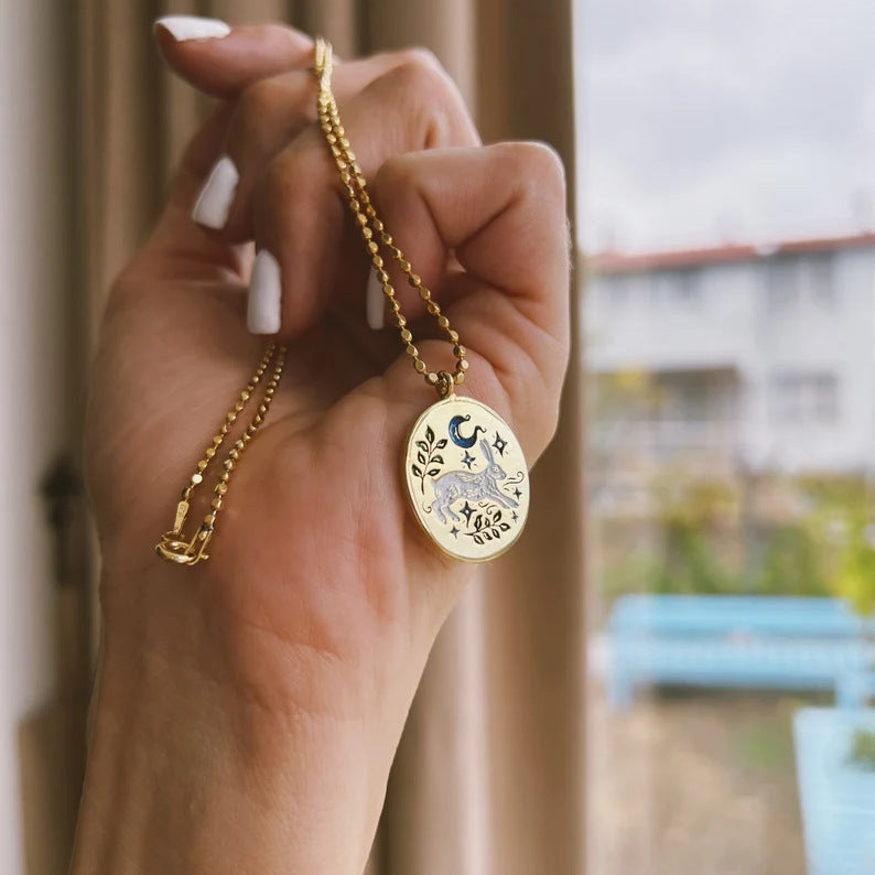 White Rabbit Oval Shaped Pendant Gold Necklace JLTN1192
