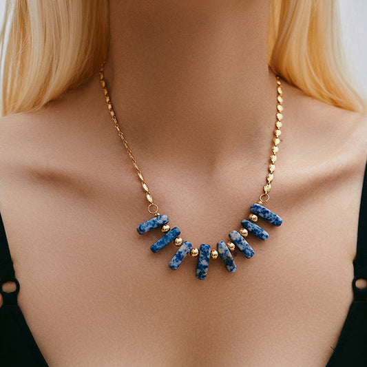 Unique Raw Crystal Blue Sea Goddess Gold Necklace JLTN1259