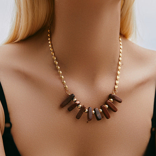 Unique Raw Crystal Brown Sea Goddess Gold Necklace JLTN1261
