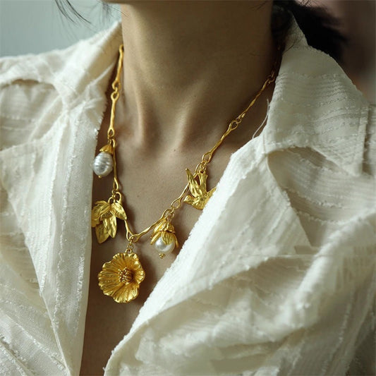 Vintage Floral Bird Leaf Charms chain- Necklace JLTN1276