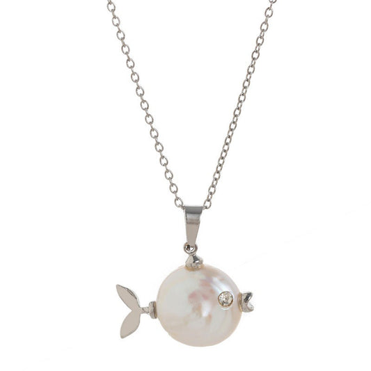 White Fish design fresh water pearl pendant necklace jltn1433
