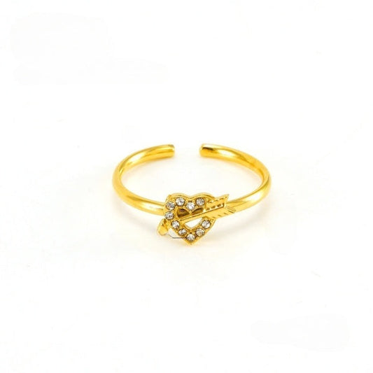 Vintage Arrow Sparkling Crystal Heart Gold Rings JLTR0424