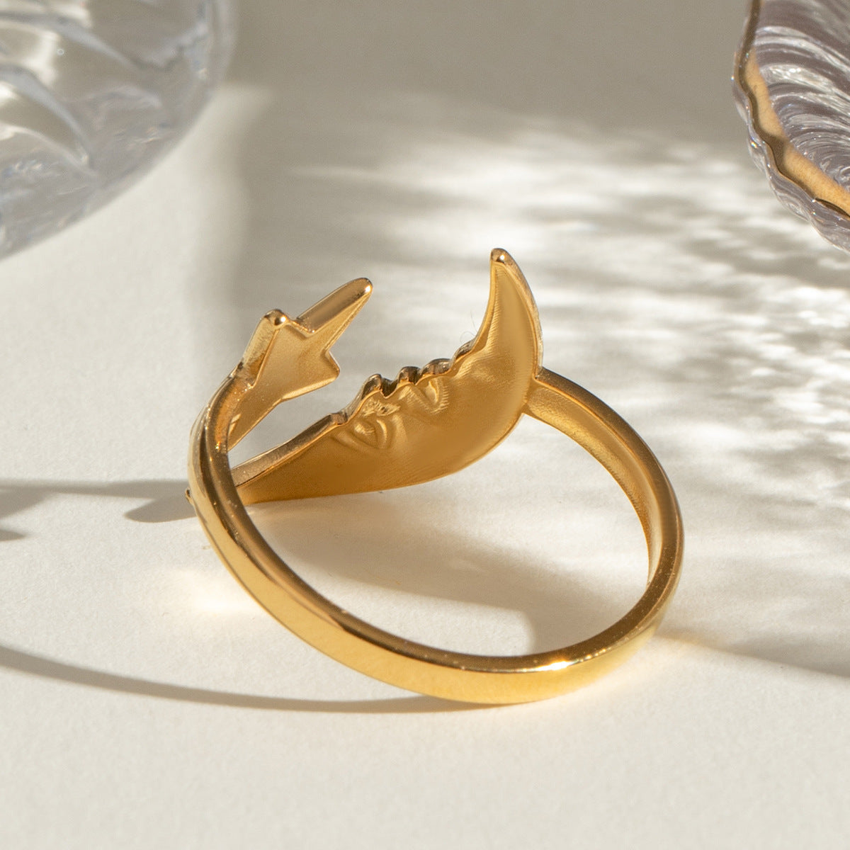 Whimsical Crescent Moon and Star Jewelry Rings JLTR0428