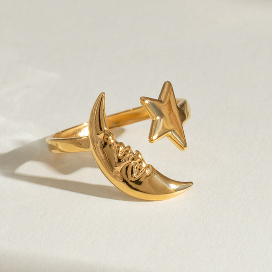 Whimsical Crescent Moon and Star Jewelry Rings JLTR0428