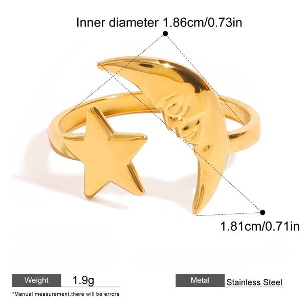 Whimsical Crescent Moon and Star Jewelry Rings JLTR0428