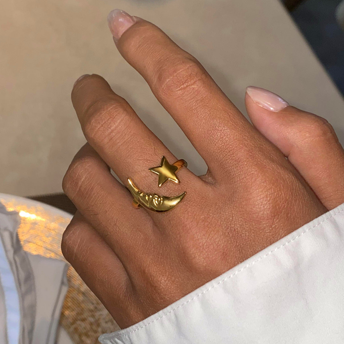 Whimsical Crescent Moon and Star Jewelry Rings JLTR0428