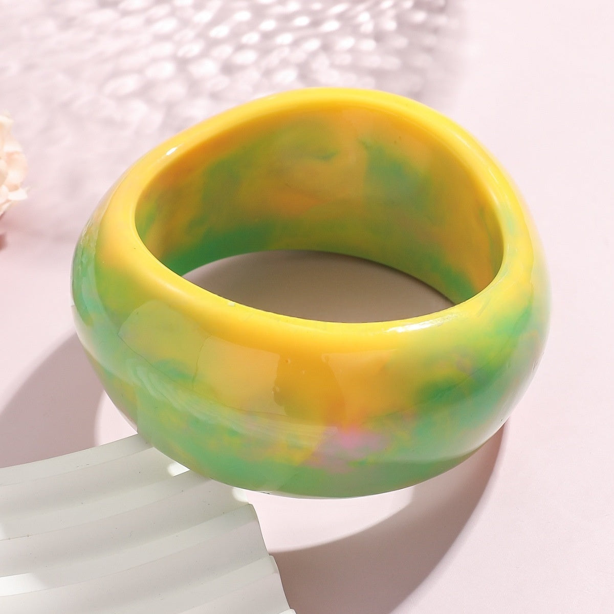 Vibrant Yellow-Green Marbled Resin Bangle Bracelet JLTB0826